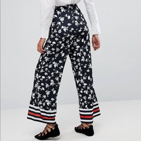 ASOS Black Floral Wide Leg Palazzo Pants 6 - Picture 3 of 12